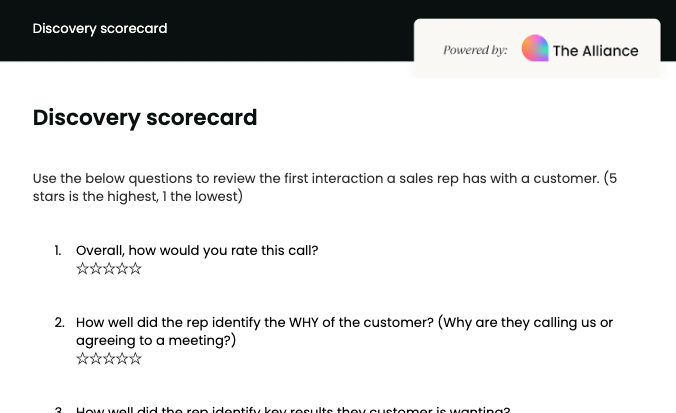 sales discovery call scorecard