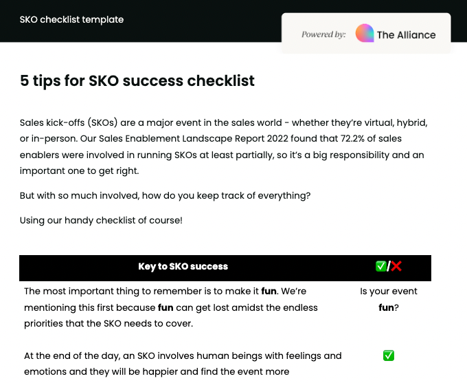 sales kick-off (SKO) checklist