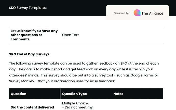 SKO survey templates