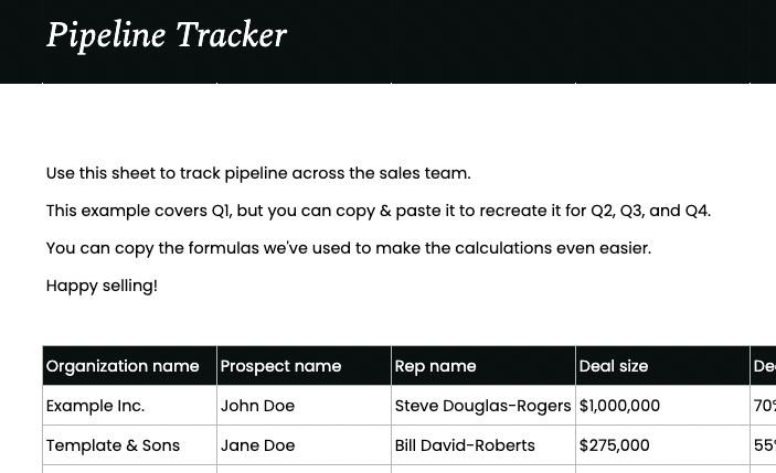 sales pipeline tracker template