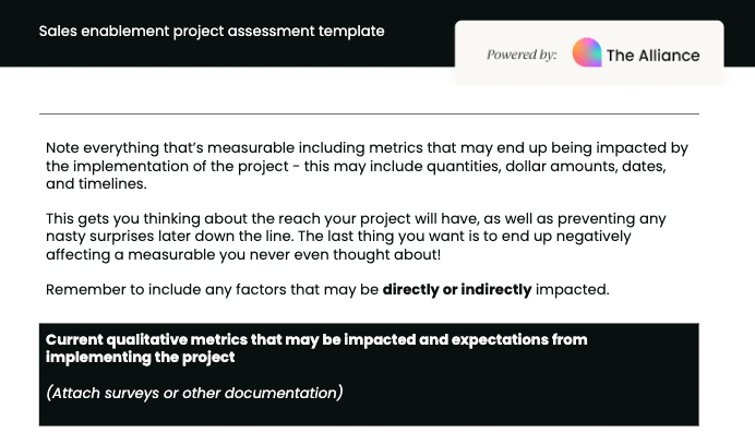 sales enablement project assessment