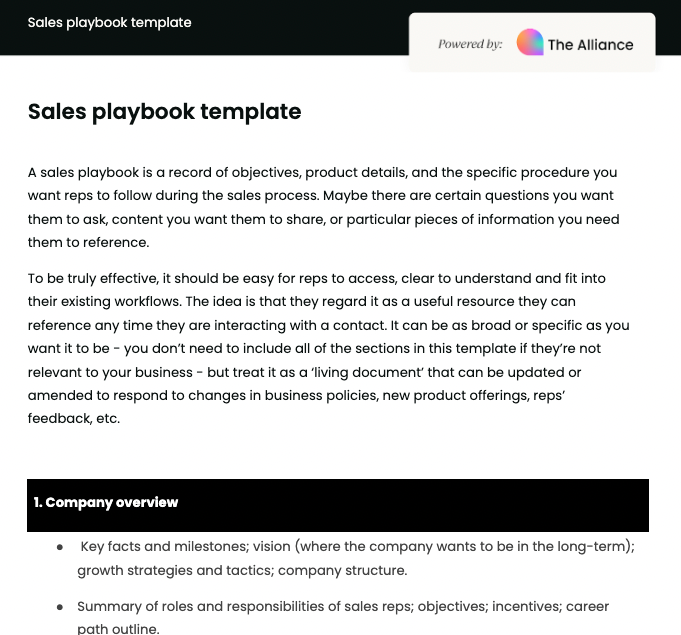 sales playbook template