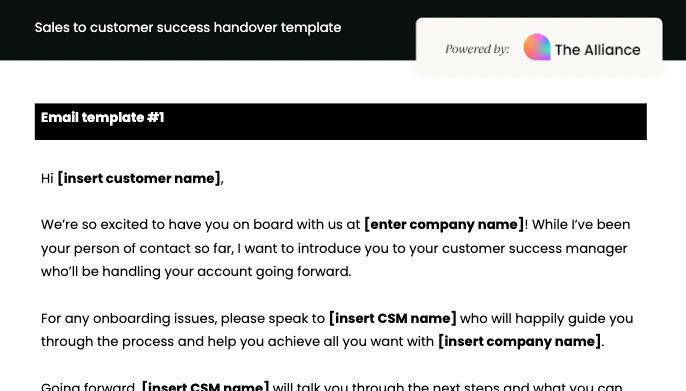 sales to customer success handover template