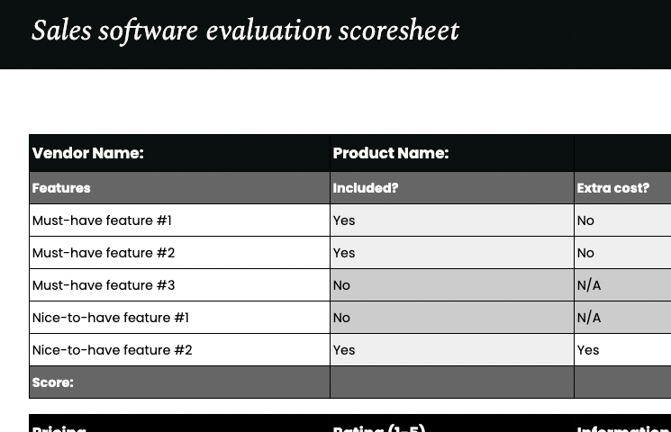 software evaluation and comparison checklist